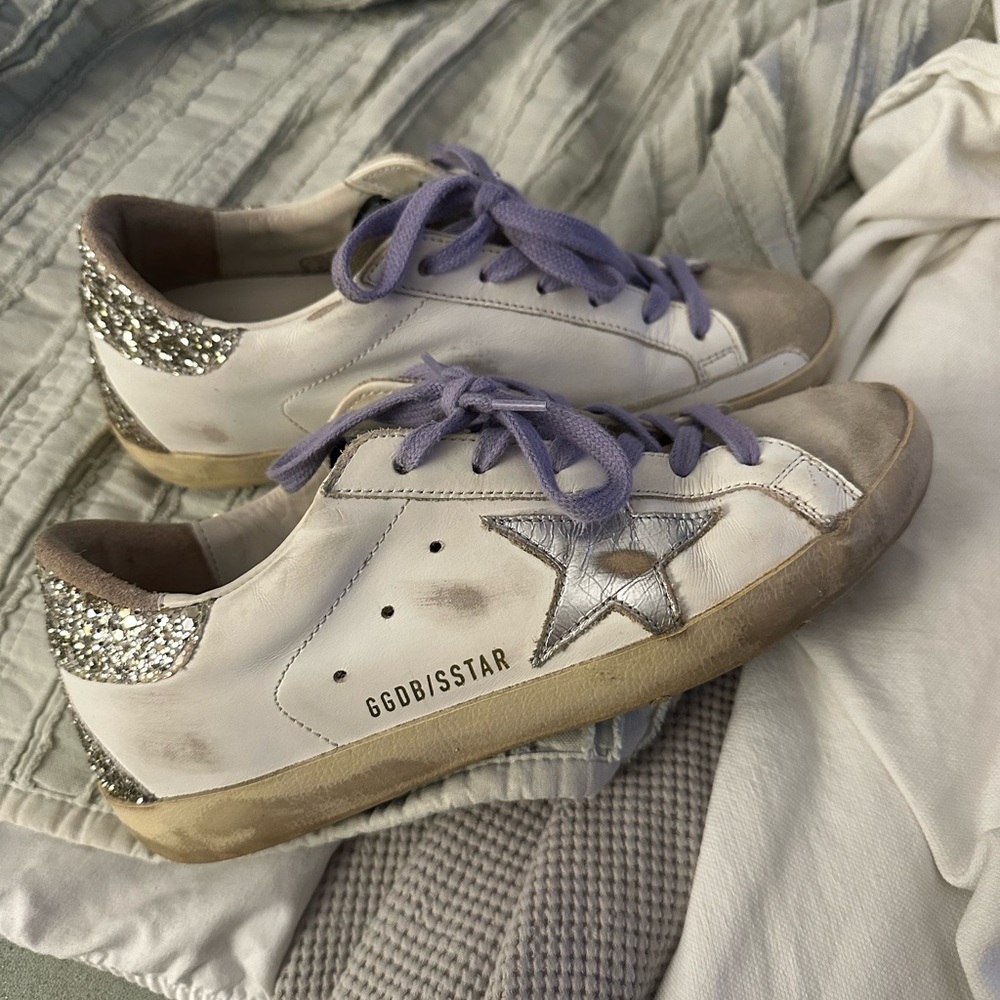Golden Goose White Sneakers with Glitter heels
